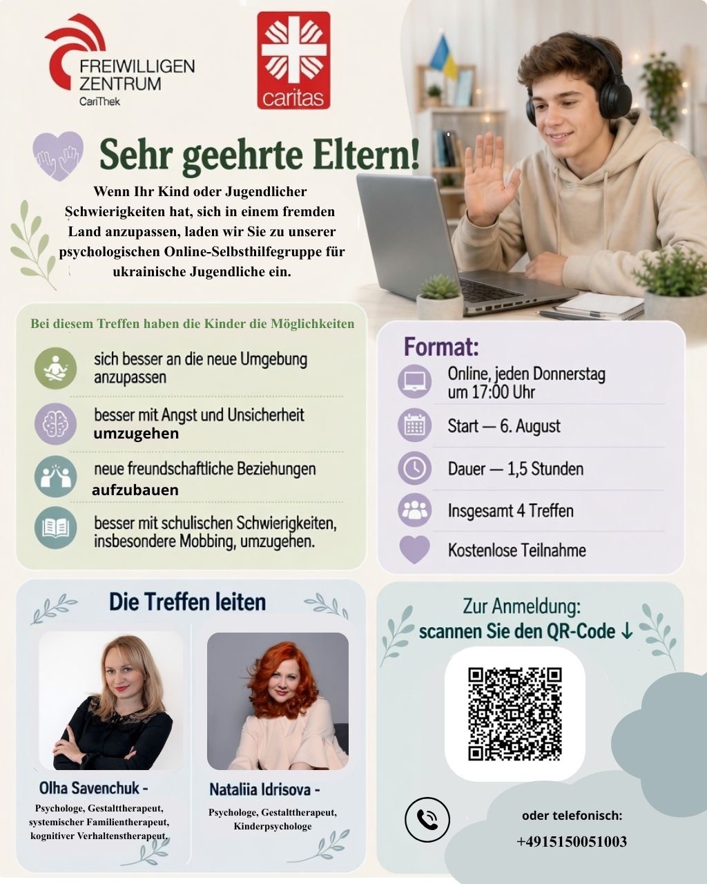 Online-Gruppe zur psychologischen Unterstützung für ukrainische Jugendliche